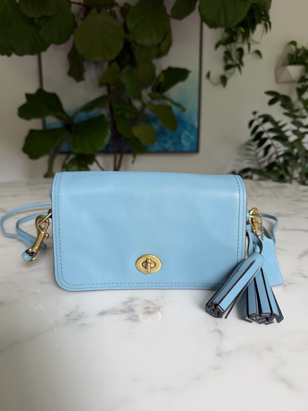 Coach Legacy Leather Penny Shoulder Crossbody Bag 19914 Light Sky Blue Brass